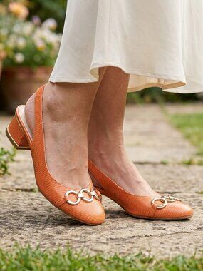 Orange slingback shoes 38 leather gold